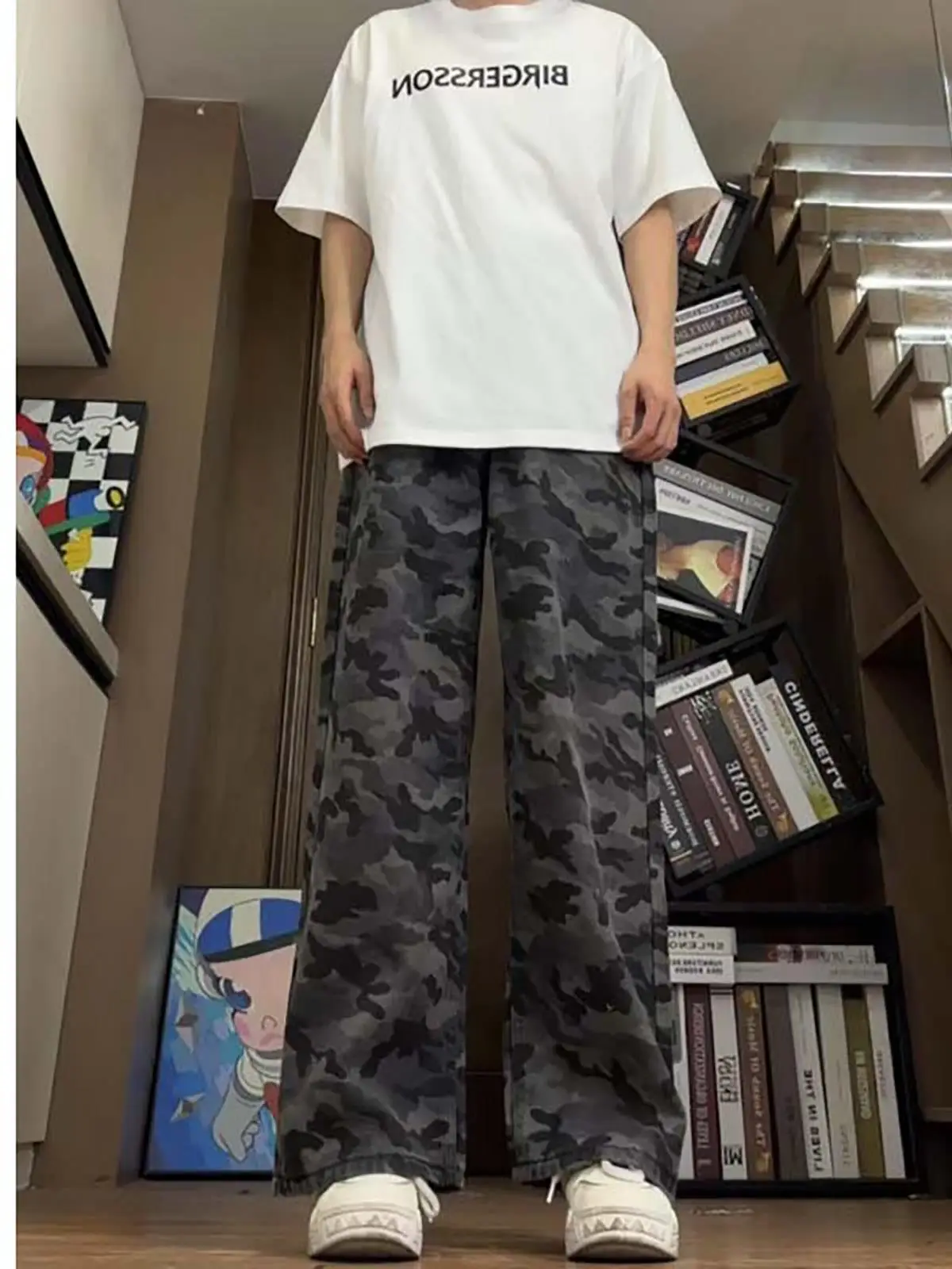 

Мужские джинсы American Sle с широкими штанинами, камуфляжные, прямые, удлиненные, из денима, для весны и осени