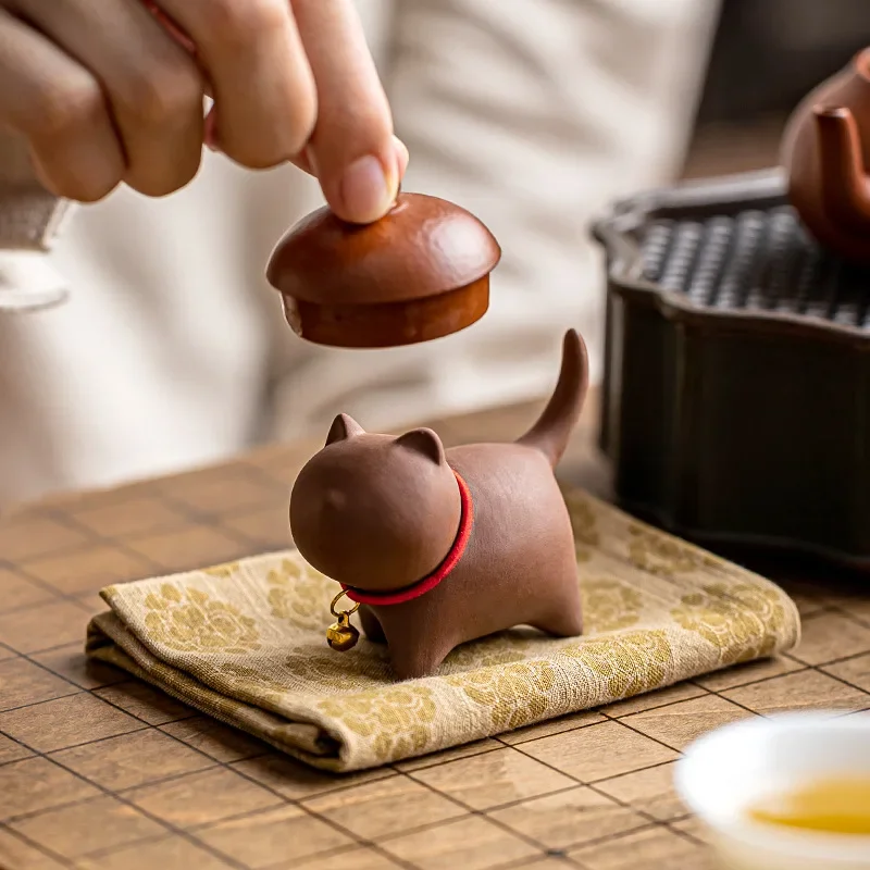 الأرجواني الطين لطيف القط الشاي الحيوانات الأليفة السيراميك الكونغ فو طقم شاي اكسسوارات للمنزل ديكور الشاي الفن زينة هريرة Teaware