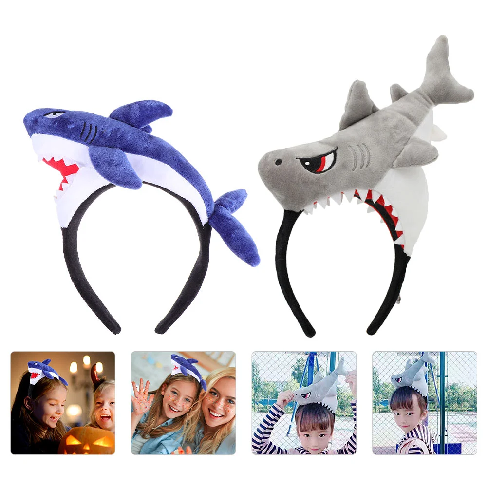 2 Pcs Cartoon Shark Headband Funny Headbands Lovely Hair Hoop Fin Fabric Costume Accessories Cloth Hoops