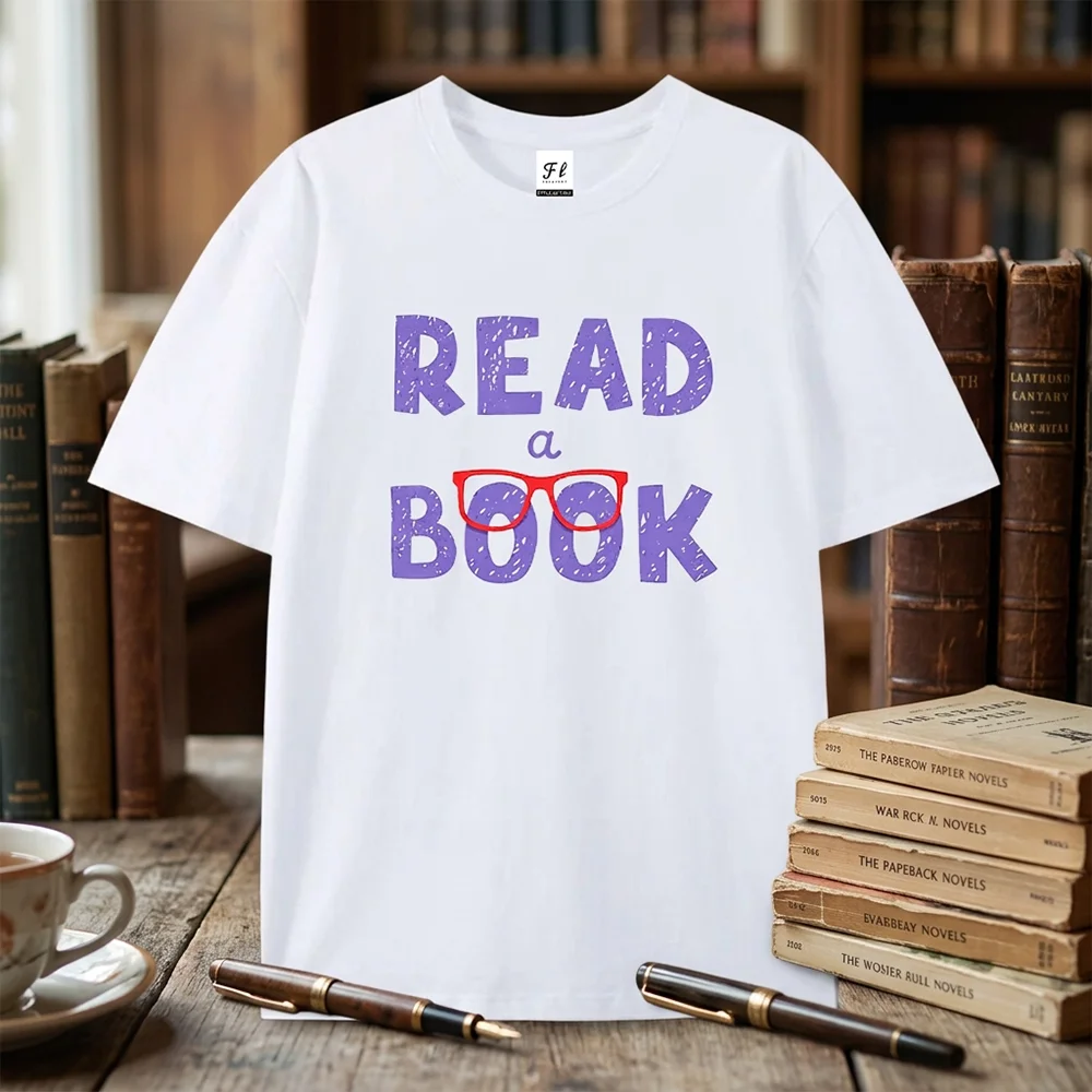 Women T Shirt Read a Book Letter Print Short Sleeve Round Neck Summer Casual Graphic Tees Tops Loose Female Apparel