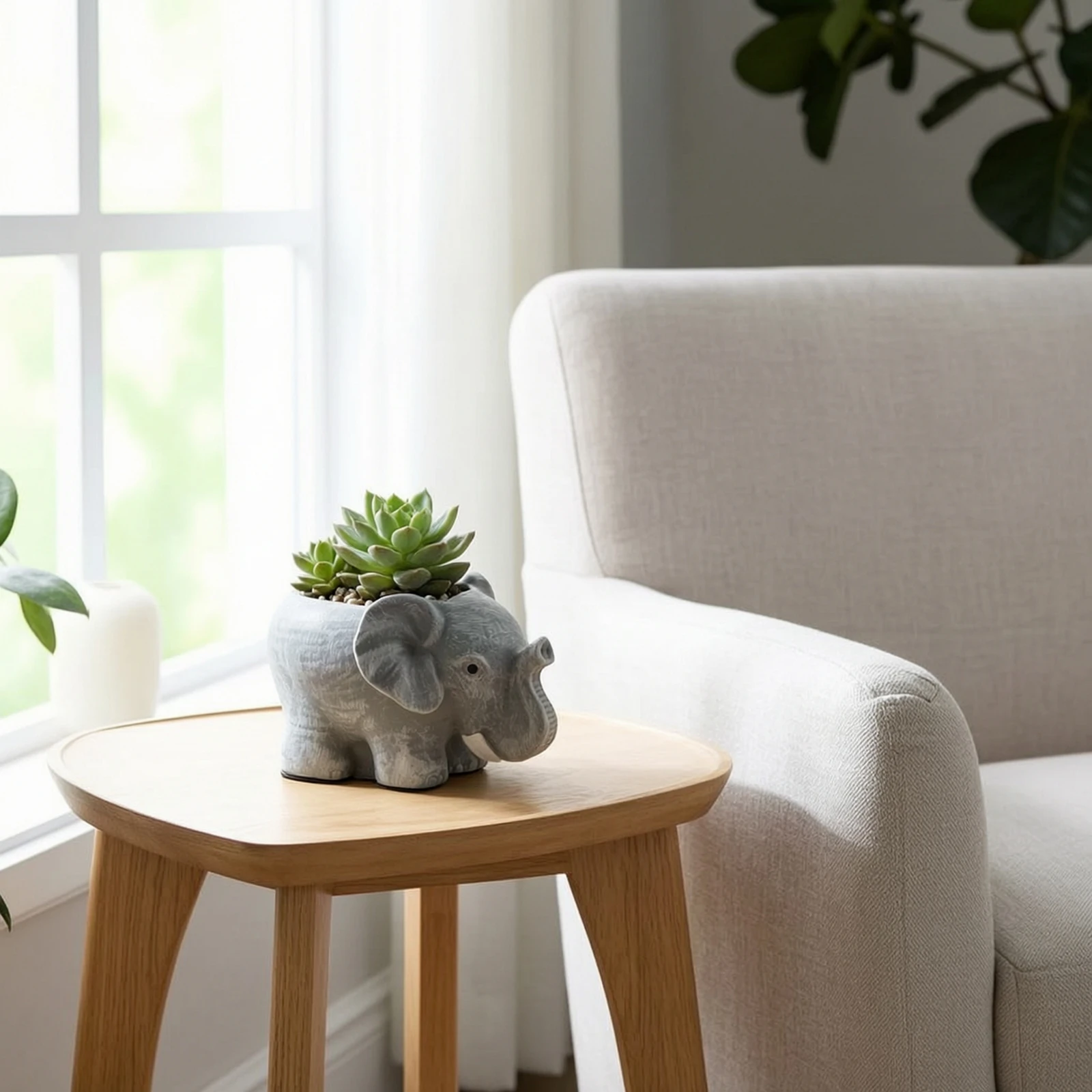 Elephant Planter Animal-Shaped Elephant Flowerpot Decorative Cement-Look for Gardeners, Windowsill, Desk