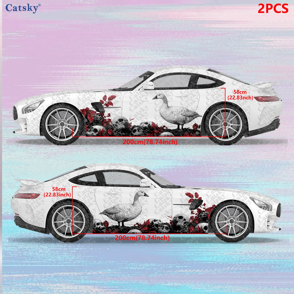 2pcs Absurd White Goose & Skull Car Side Decals | Self-Adhesive PVC Waterproof & Scratch-Resistant Stickers, Car Accessory Gift