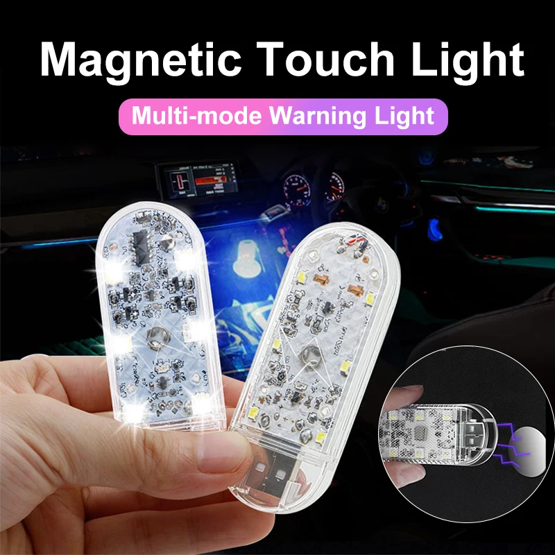 1/2X LED Touch Light Mini Wireless Car Interior Lighting Auto Roof Ceiling Reading Lamp for Door Foot Trunk Storage Box Charger