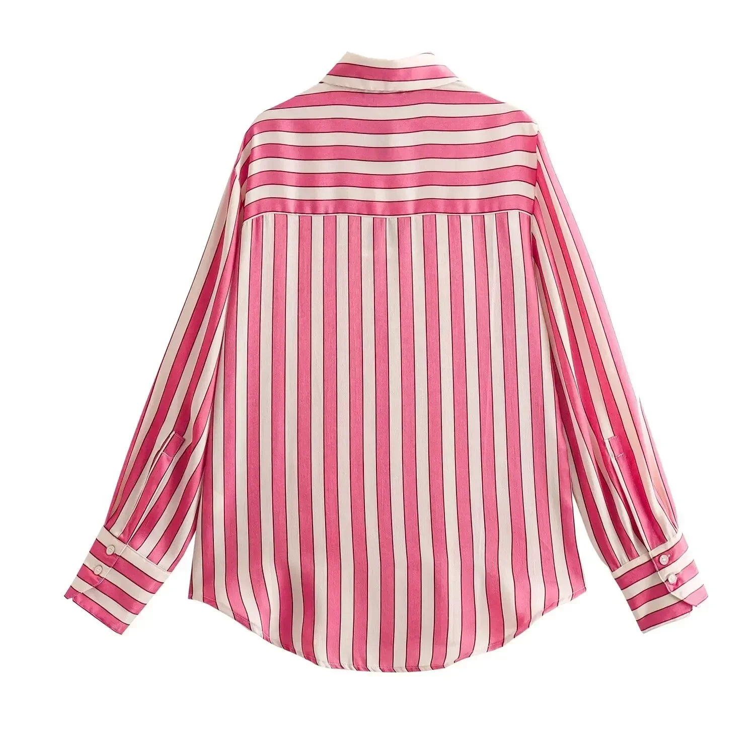 Women 2024 New Fashion Satin texture Loose Casual Striped Blouses Vintage Long Sleeve Button-up Female Shirts Chic Tops