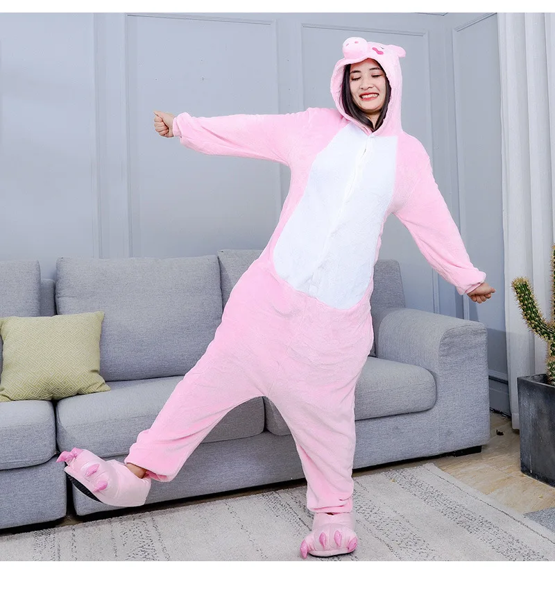 Kigurumi بيجامة على شكل حيوانات للجنسين الكبار الوردي خنزير الكرتون نيسيس منامة هالوين عيد الميلاد الأسرة ملابس منزلية للحفلات