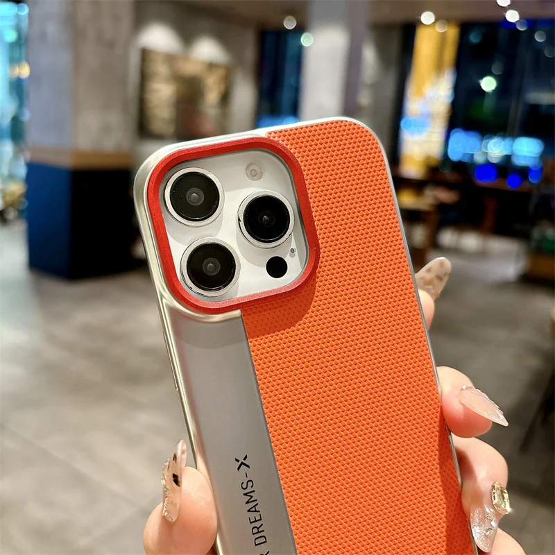 Luxury Electroplated Triangle Pattern Double Panel Phone Case for iPhone 16 15 14 Pro Max Ultra-thin Cooling Protective Cover