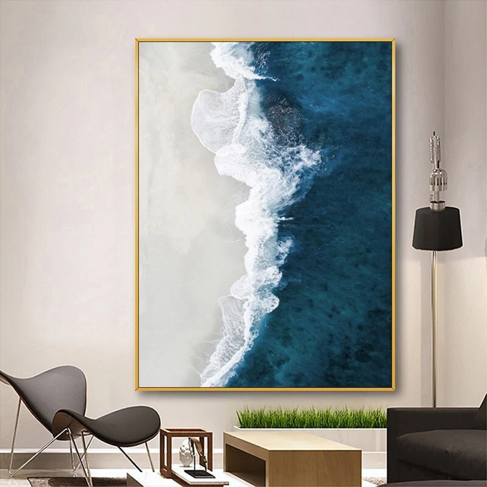 Hand Painted Oil Painting Wall art For Bed Room Vertical Thick Textured Modern Art Beach and Ocean Hand painted oil painting