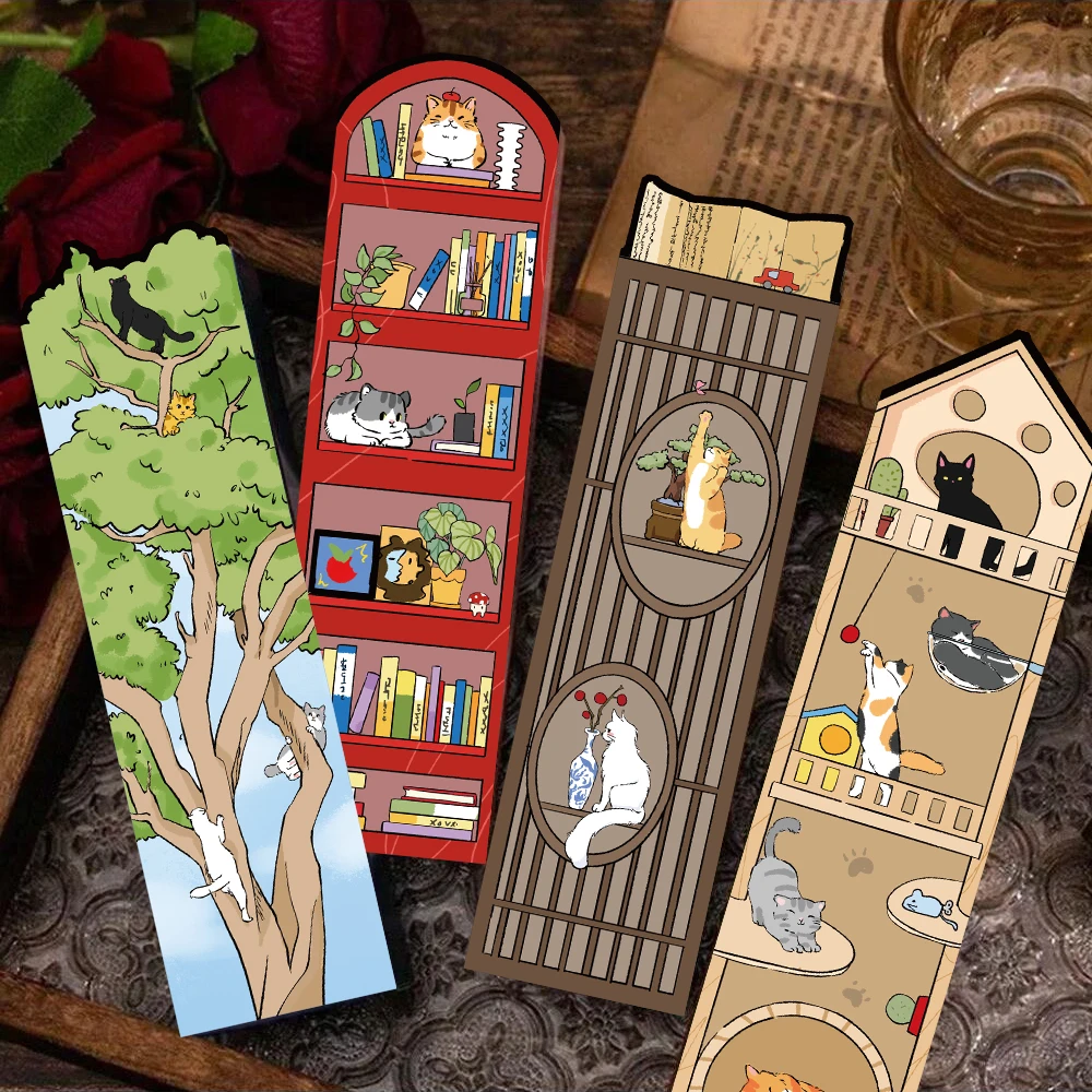 30PCS Cartoon Cat World Bookmark Card Reading Laptop Luggage Waterproof Graduation Students Graffiti Stationery Pages Bookmarks