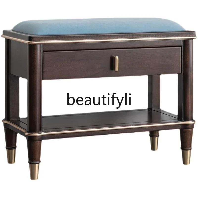 

Pianist shoe change stool light luxury soft bag shoe stool solid wood blue door cabinet