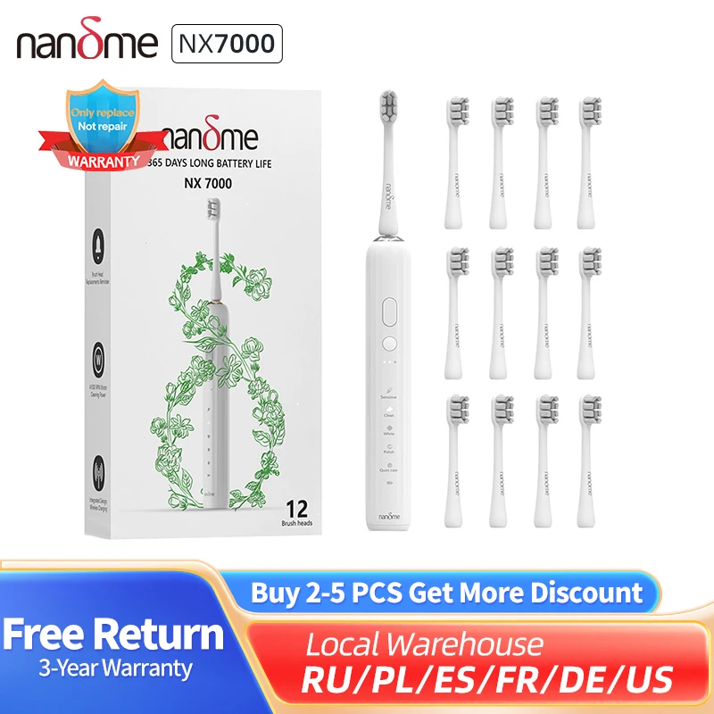 【Code：NANDME318】Nandme NX7000 Inteligente Sonic Escova De Dentes Elétrica Sonic IPX7 Recarregável Escova De Dentes 5 Modo Tempo Inteligente Branqueador Escova De Dentes