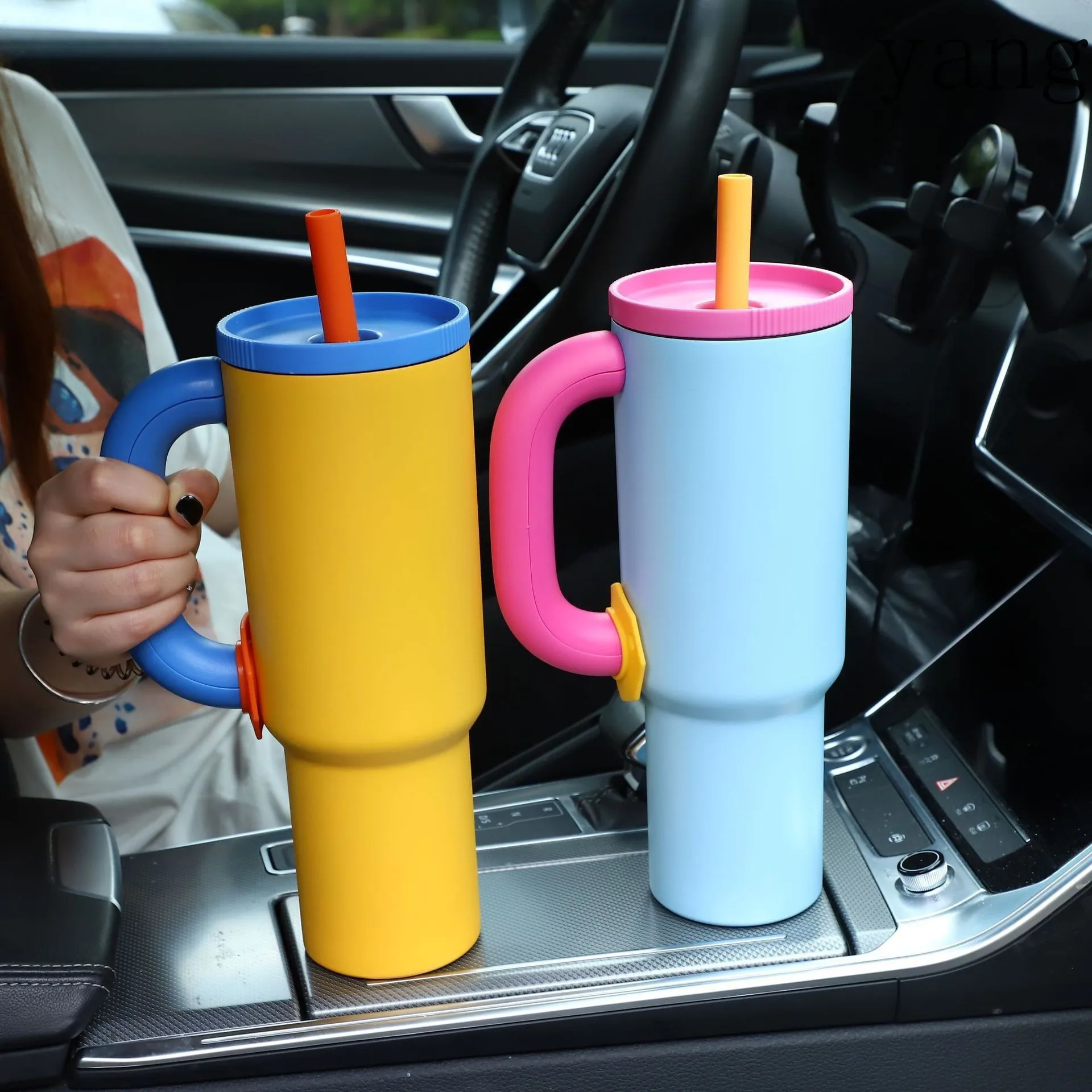 LMM stainless steel thermos cup, Macaron color car ice bar portable handle cup