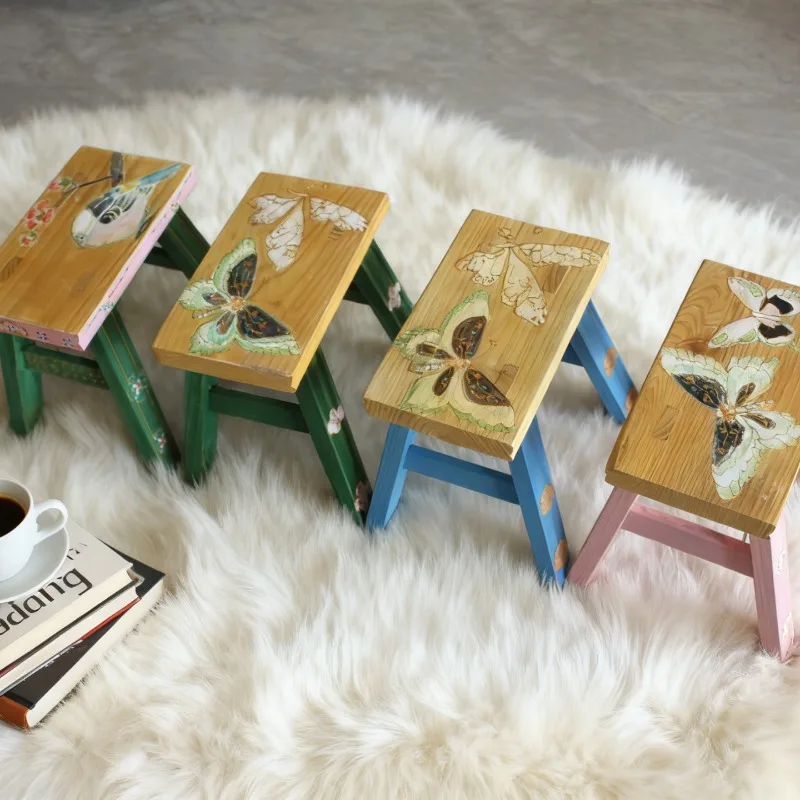 Old elm painted small bench shoe changing  children's stool retro low stool home fashion creative