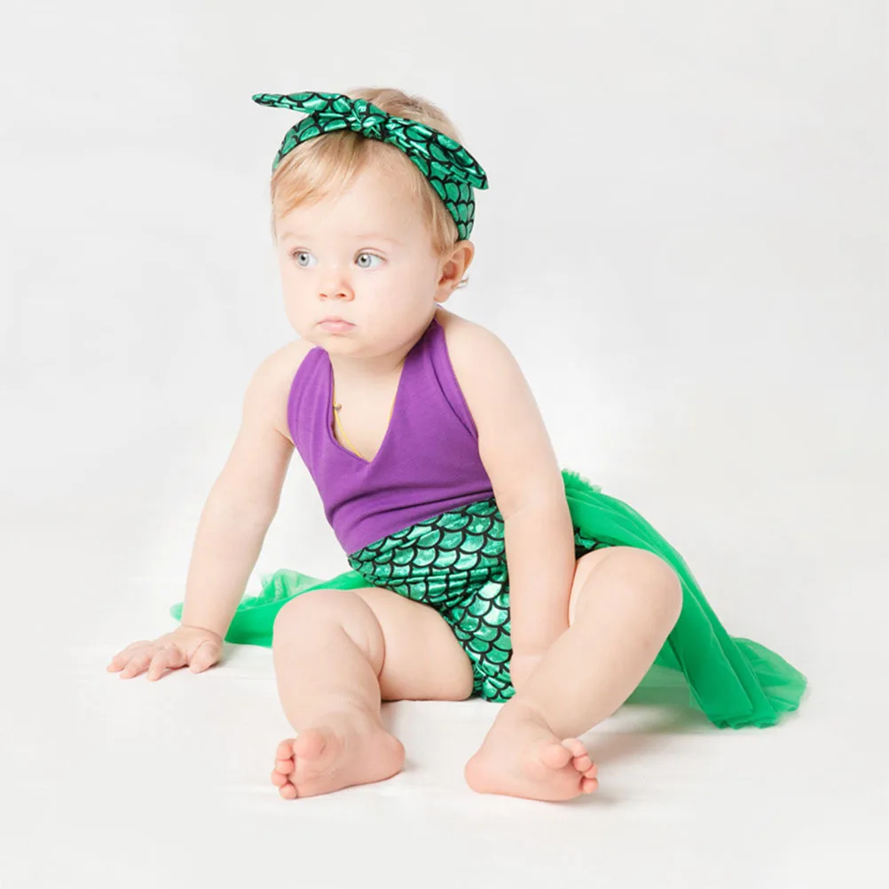 

Green Short Mermaid Tutu Dress Party Outfit 80cm Girl Tulle Skirt Kids Costume Headband Kids Tutu Dress Girl Skirt