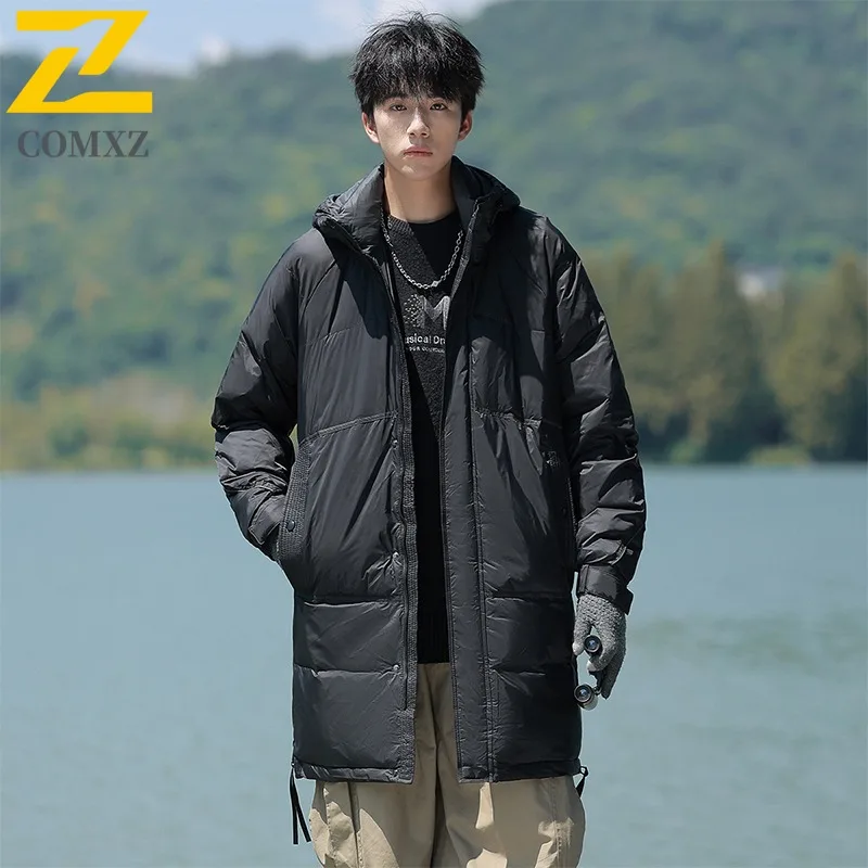 COMXZ Men Long Down Jacket Hooded Cold Protection Cold Protection Warm Padded Jackets Leisure Travel Comfortable Winter Coat