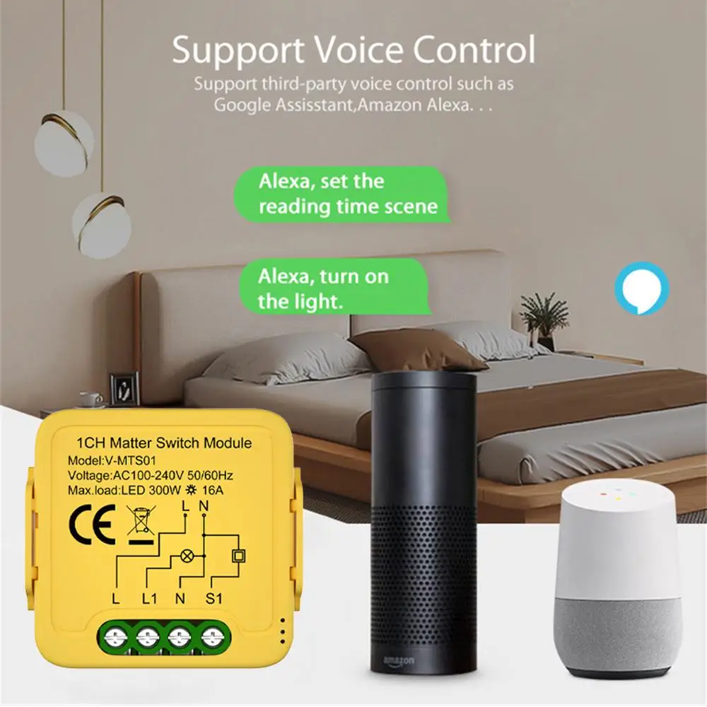 Aubess Matter Tuya Smart Switch Breaker 16A Smart Home modulo relè supporto WiFi Smartlife funziona con Alexa Google Homekit