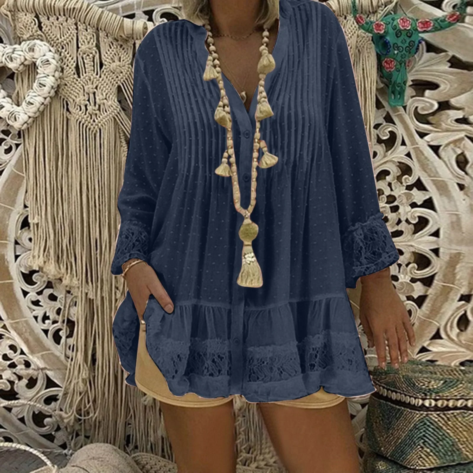 

Boho Woman Plus Size Blouse Shirt Chiffon Top Button Pullover Short Sleeve V Neck Vintage Female Clothes Blusas Summer 2023