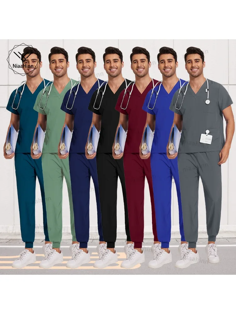 Scrubs mężczyźni kobiety hurtownia Scrubs mundury zestaw do biegania medycznego akcesoria dla pielęgniarek klinika stomatologiczna pielęgnacja zwierząt domowych peeling najlepsze zestawy spodni — 2