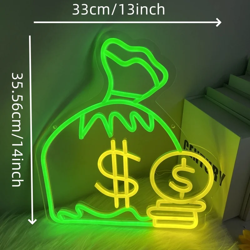 Money Bag Neon, Suitable for Office, Shop or Personal Collection Space, USB Powered, Dimmable