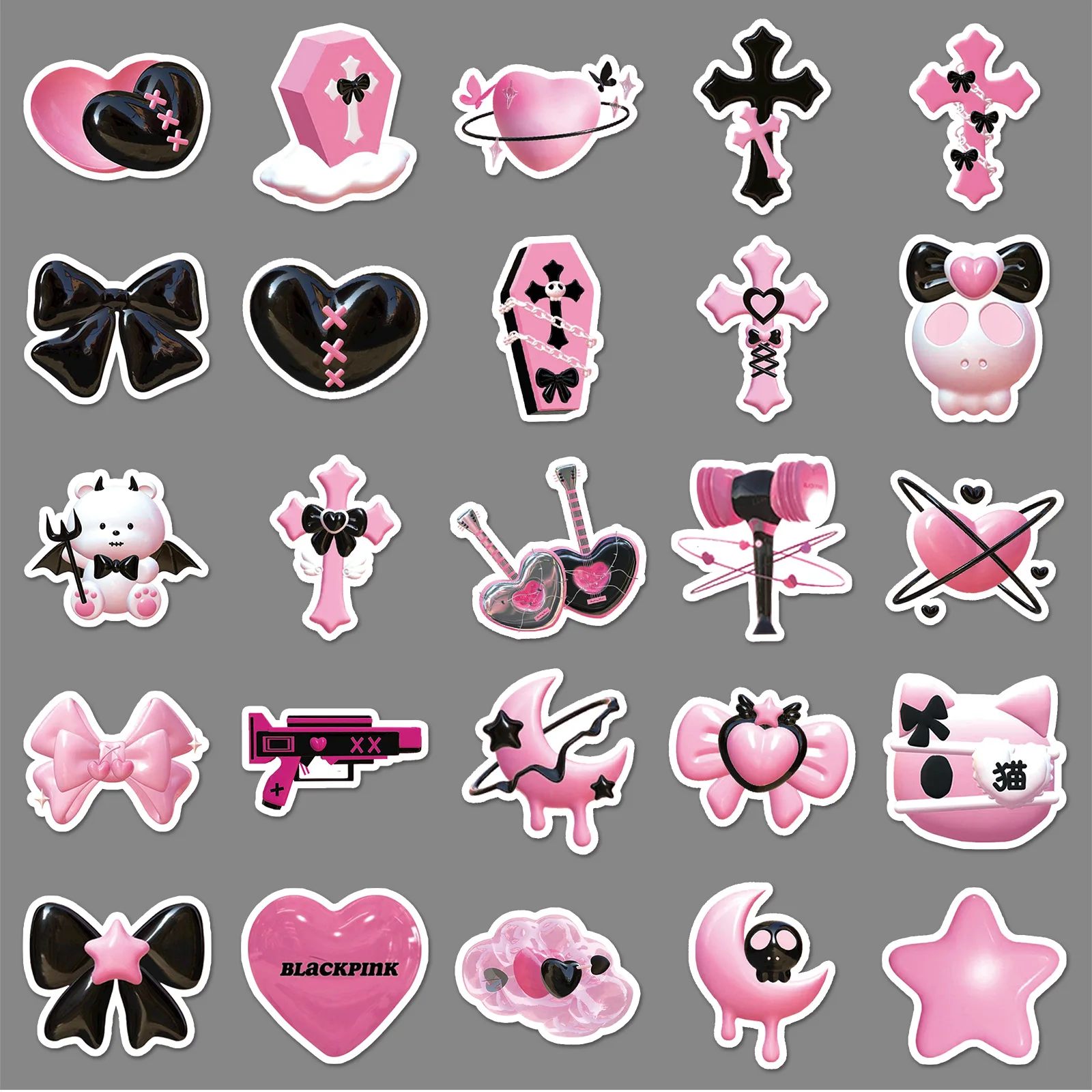 Pegatinas Ins de polvo negro 3D de dibujos animados, grafiti para álbum de recortes, portátil, teléfono, equipaje, monopatín, juguetes, 10/30/50 Uds.