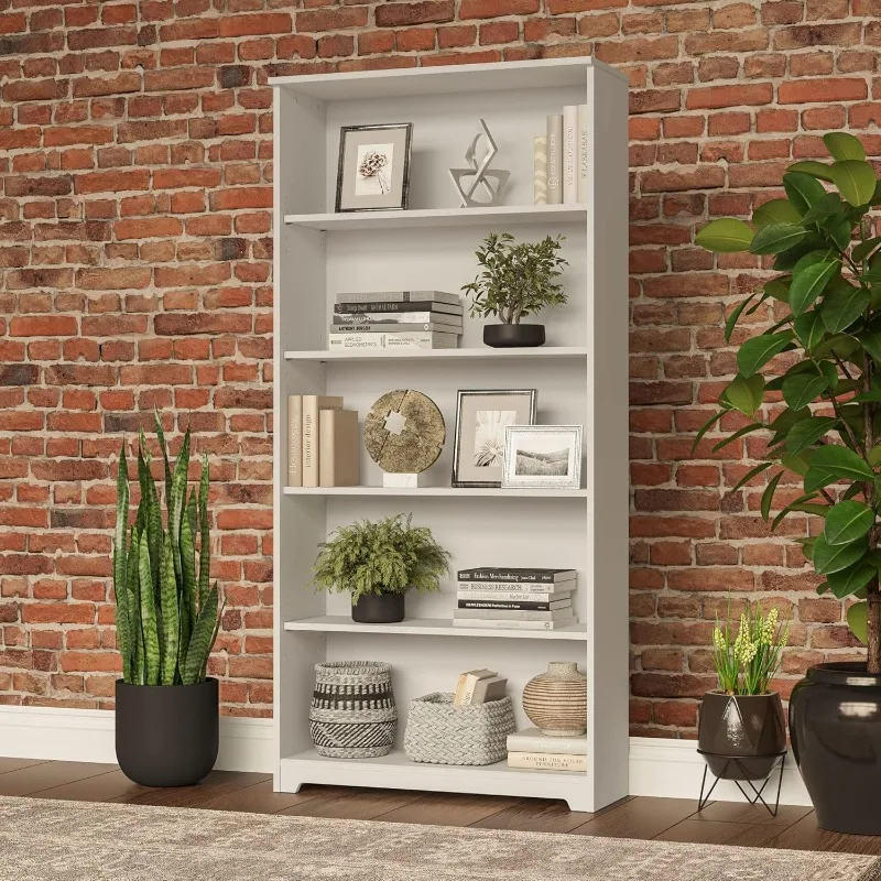 Bush Furniture Tall 5 Shelf Bookcase, Large Open Bookshelf,Display Cabinet for Living Room or Home Office,Cabot Collection,White