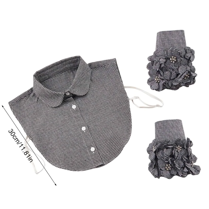 Conjunto punho pulso com joias colar falso SZL lapela houndstooth meia camisa