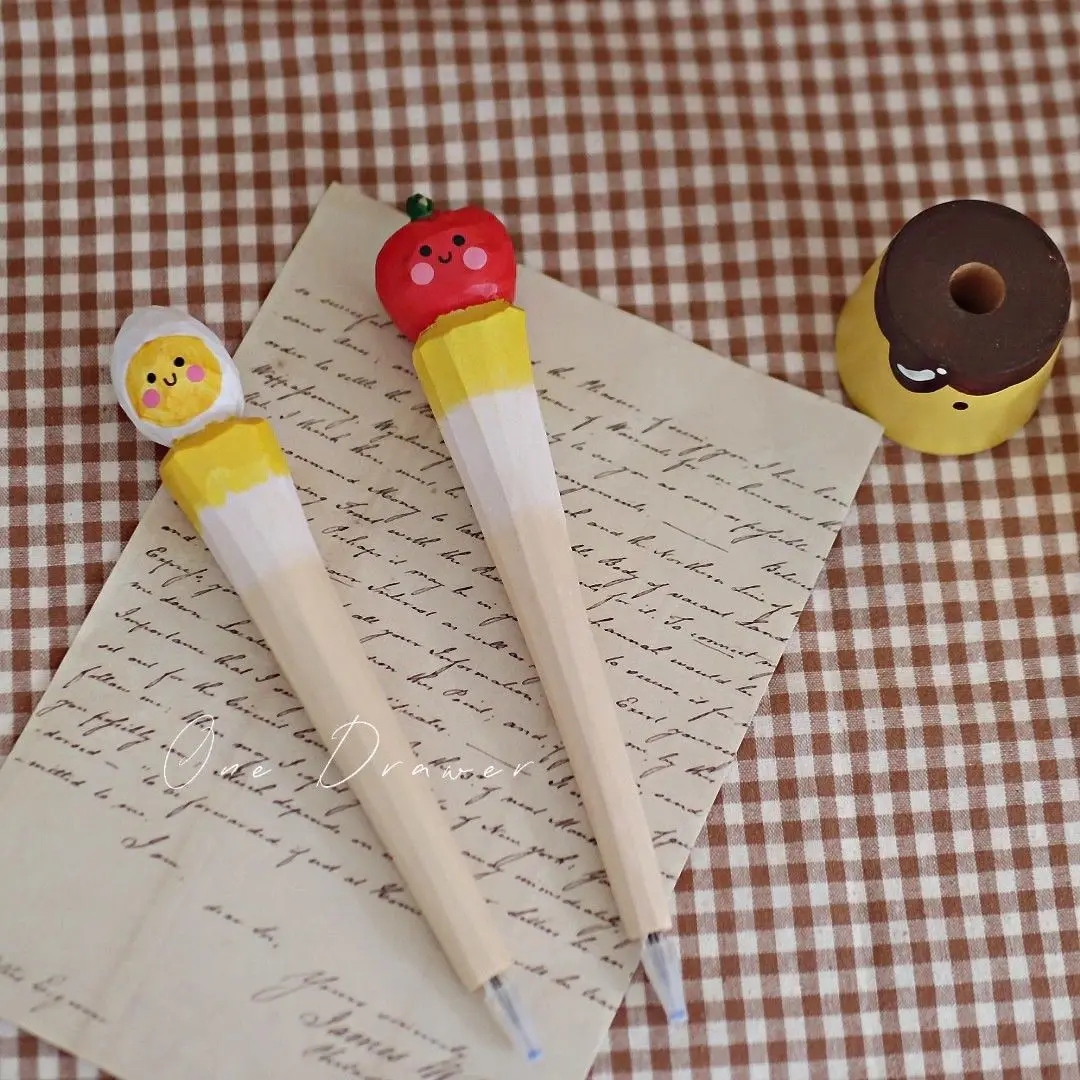 

"Tomato & Egg" Whimsical Wood Art Pen，Cute Food-Themed Desk Stationery，Handmade Solid Wood Therapeutic Gift