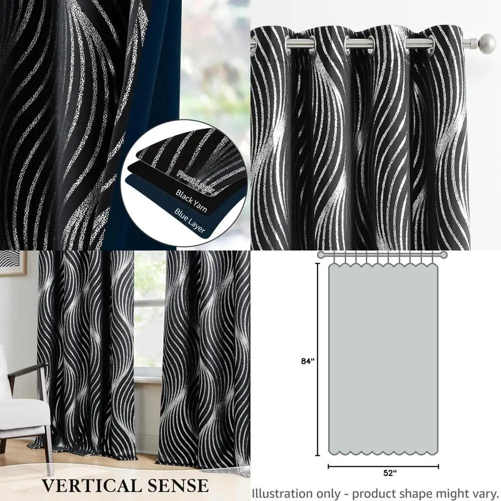 

Thermal Insulated Blackout Curtains, 84 Length, Silver Metallic Dot, 2-Panel Set for Bedroom & Living Room