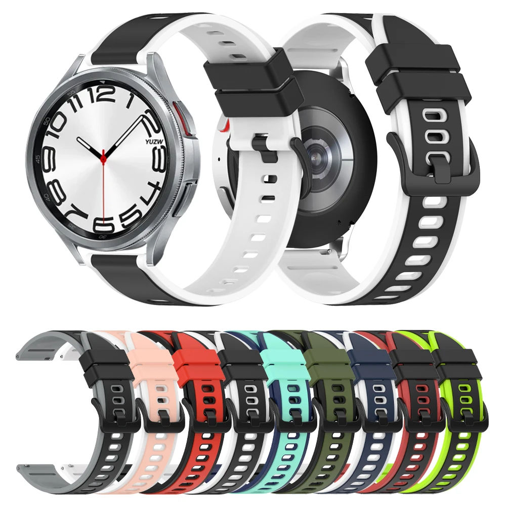 20 22mm Two-Tone Silicone Strap For Samsung Galaxy Watch 6 5 4 Classic 5Pro 40mm 44mm 43mm 47mm Active 2 Gear S3 Band Bracelet