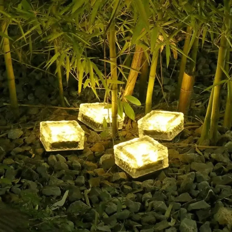 1-8PCS Square Solar Glass Brick Lights IP65 Waterproof LED Warm White Outdoor Landscape Path Lighting for Garden Courtyard Decor