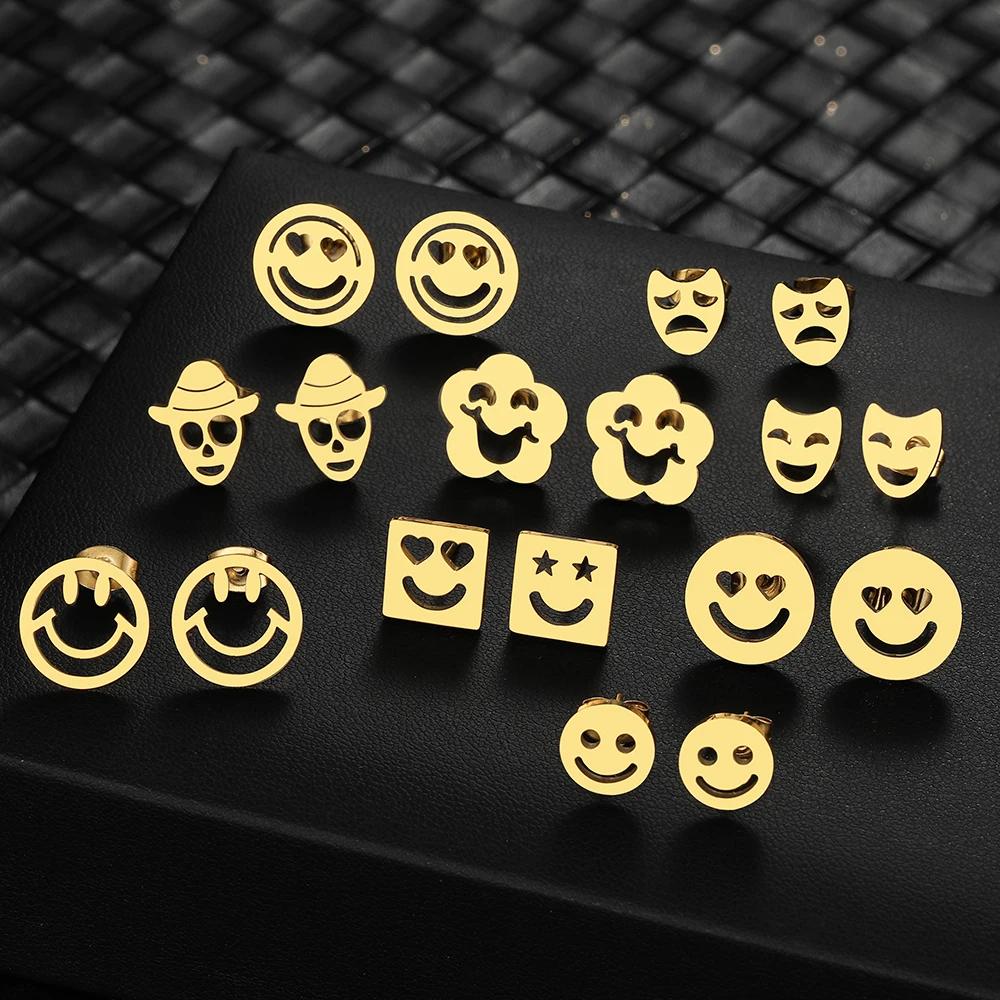 Stainless Steel Earrings 2022 Trend New Kpop Hippie Face Goth Hip Hop Anime Charms Stud Earrings For Women Jewelry Party Gifts