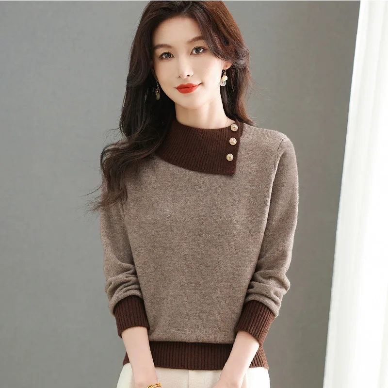 

Женский свитер, пуловер, новинка 2025, осень-зима, новая мода, одинаковые по цвету вязаная нижняя рубашка с длинными рукавами, женские повседневные топы