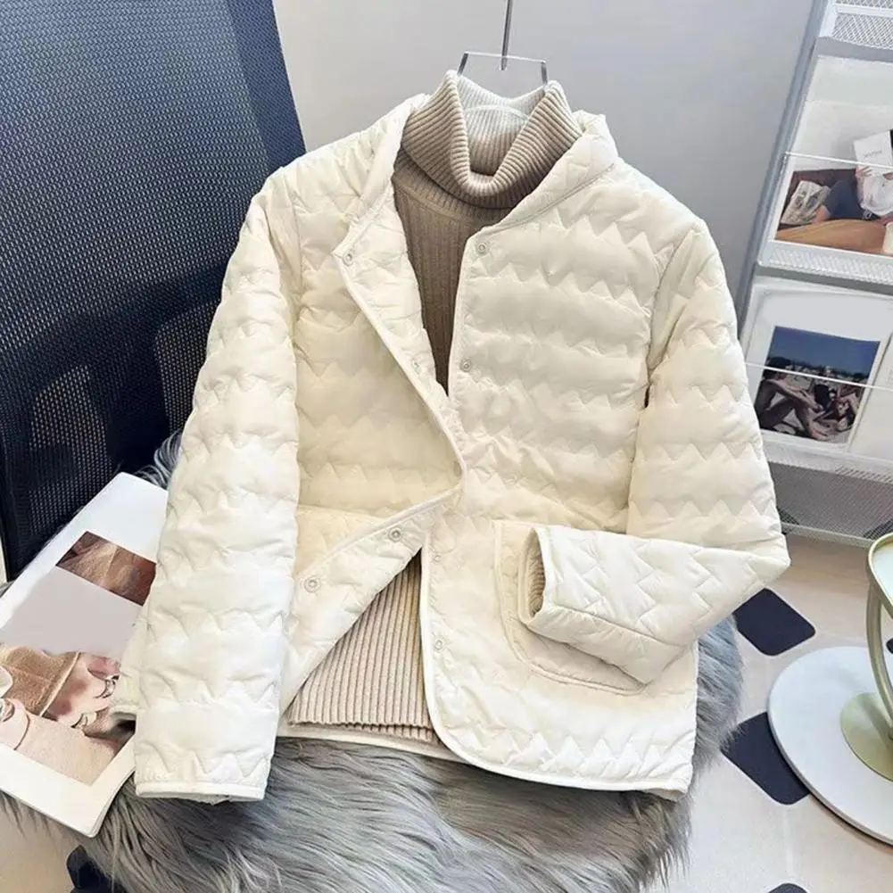 

Versatile Jacket Women Quilted Down Jacket Lightweight Long Sleeve Puffer Coat Button Down Winter Outerwear With Pockets