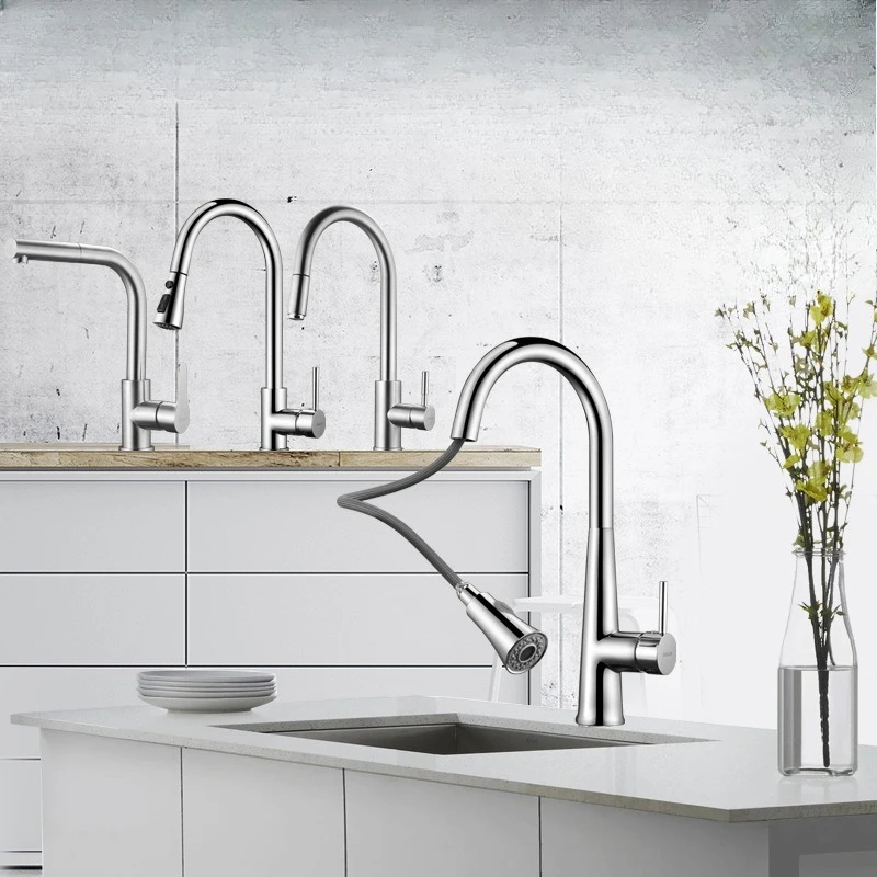

Kitchen sink faucet, hot and cold, pull-out, universal, stainless steel
