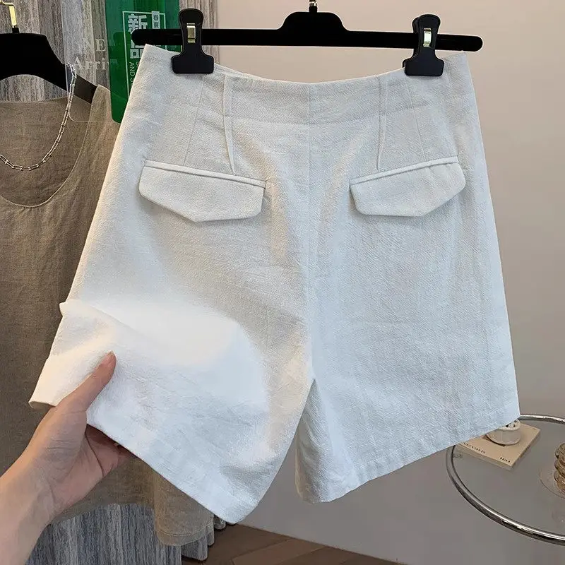 여성용 코튼 린넨 여름 반바지 |   하이 웨이스트 슬리밍 와이드 레그 팬츠 |   통기성 캐주얼 미디 슈트 반바지 G236