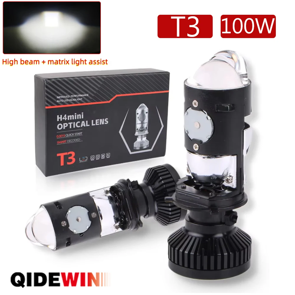 

H4 LED Mini Projector Lens Light T3 Headlight Bulbs High Low Beam Plug play LED Headlight 100W Auto Lamp 12V 24V Fog Lights Bulb