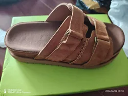 2024 Summer New Women's Platform Sandals Buckle Genuine Leather Outdoor Height Increasing Open Toe Muffin Leather Slippers