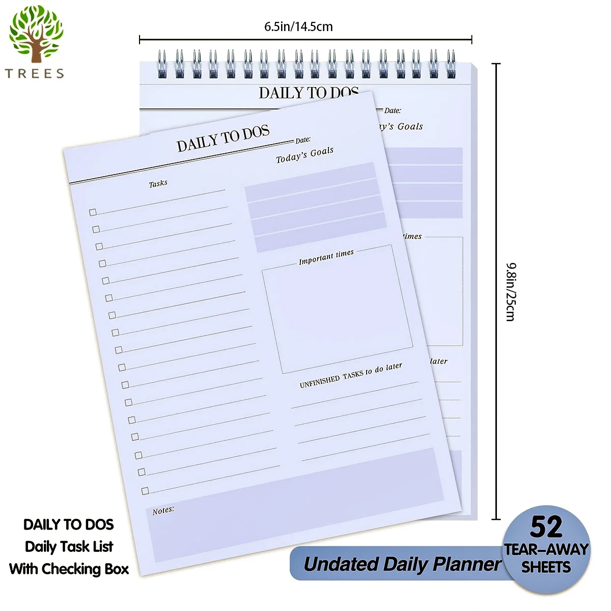 Daily To-Do List Notepad Spiral Simplified Task List Planner Time Management Planner Notebook with Goals, Notes, Undated Agenda