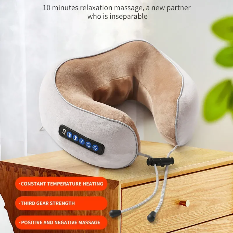 Electric U Shaped Pillow Neck Massager USB Charging Portable Neck Shoulder Cervical Relaxing Massager Protector Outdoor Home Car