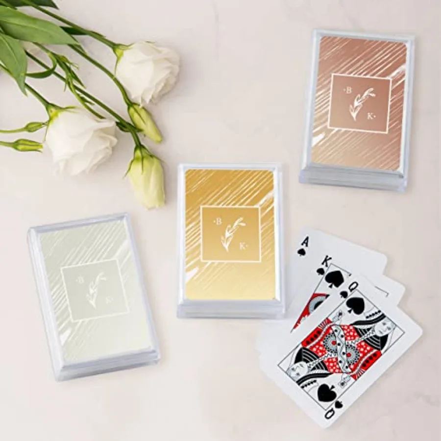 Cartes à jouer imprimées métalliques personnalisables avec motif monogramme rustique pour les faveurs de mariage de nuit de jeu personnalisés et les fêtes