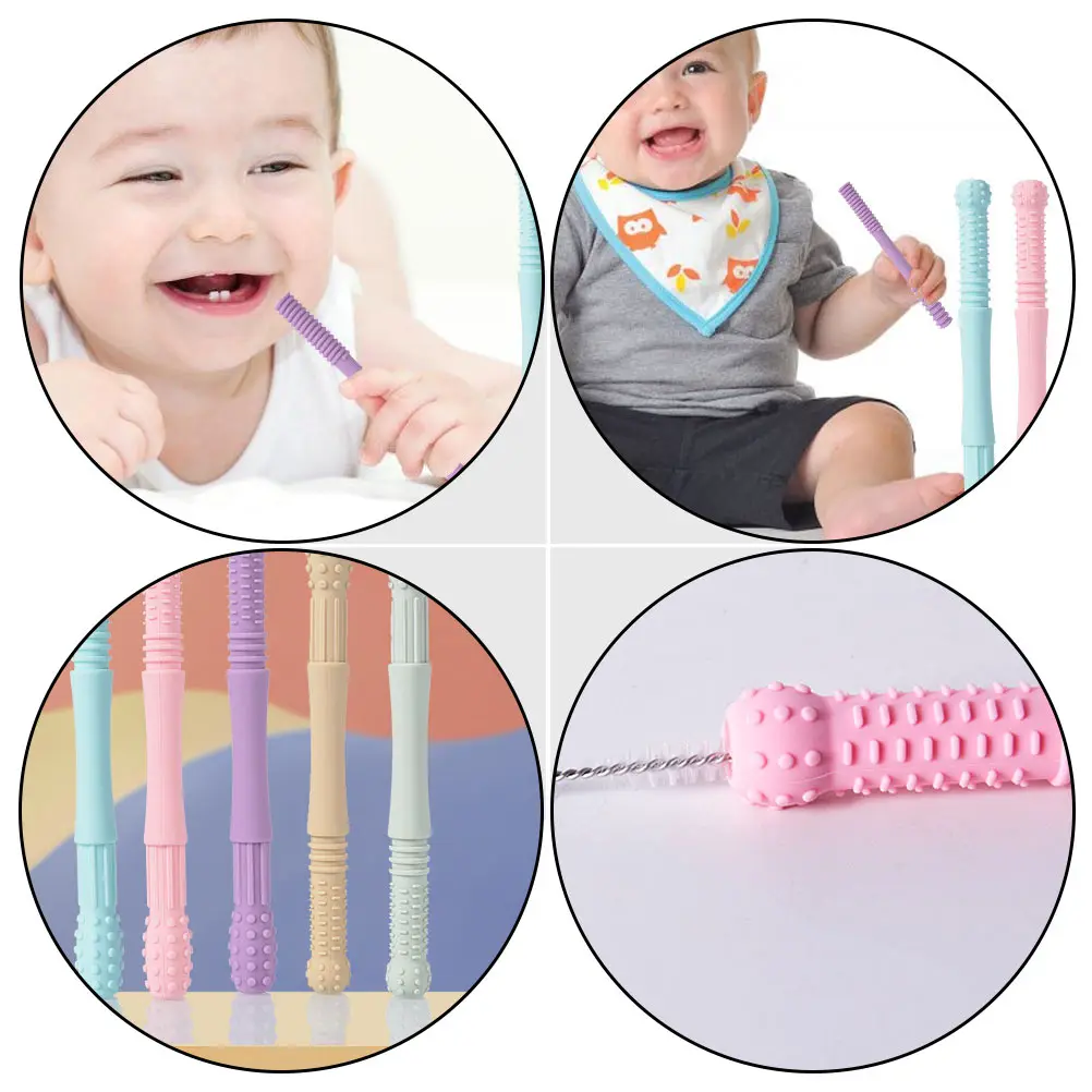 

1 set Baby Silicone Teether Hollow Tubes Molar Toys Infant Grinding Chew Sticks Food Grade Safe Gum Massager Drooling Solution