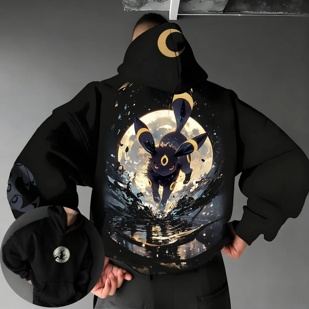 Pokémon Handheld Game Umbreon Bedruckter Herrenpullover Frühling/Herbst Neues lockeres tägliches Fitnessstudio Sport American Hip Hop Pullover Top