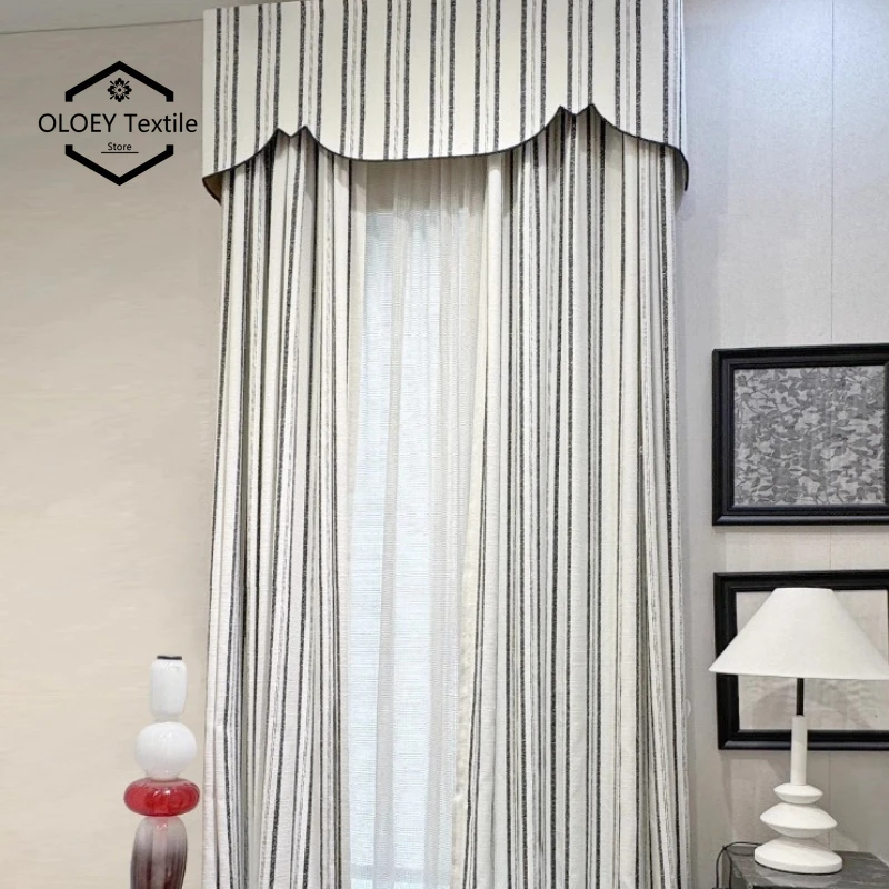 

Custom Size！！French Simple Vertical Striped Natural Cotton Linen Nature Vertically Curtains for Living Dining Room Bedroom Decor