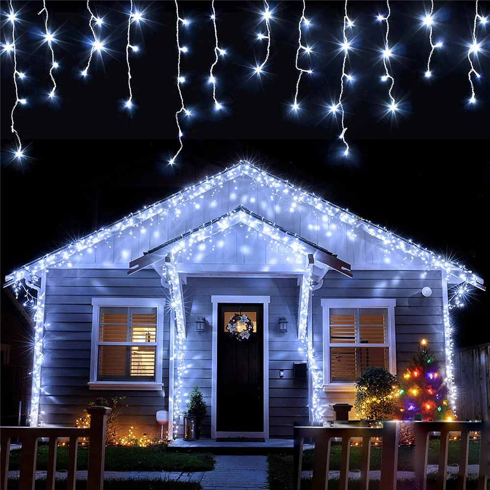 Icicle Christmas Light Outdoor 4M 96 LED 8 Mode Connectable Icicle Hanging Light Waterproof for Eaves Party Christmas Decoration