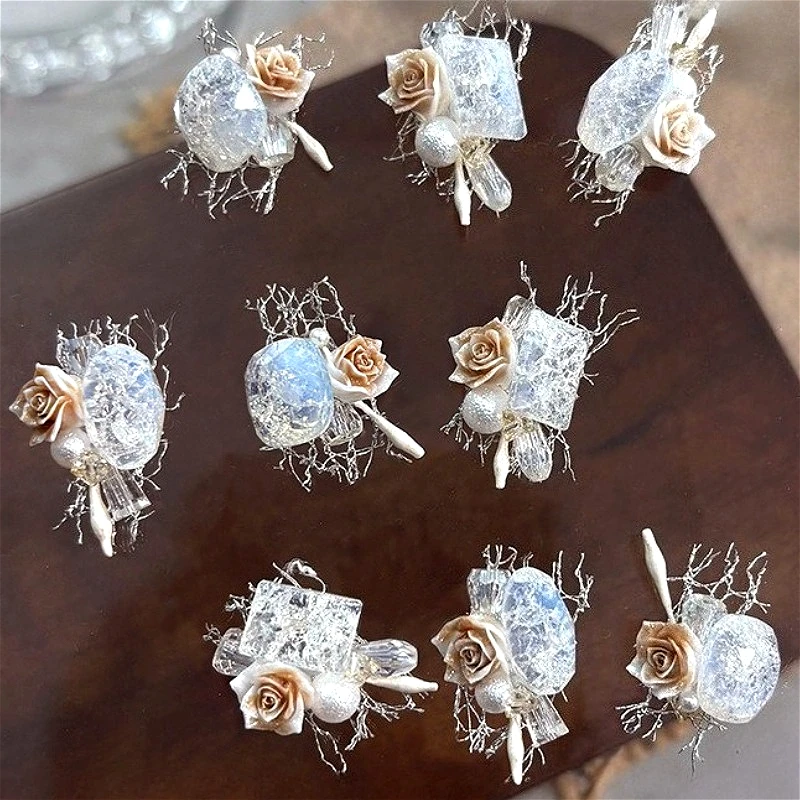 Organza Kamelia Kwiatowa Ozdoba Kryształowe Cyrkonie Koronka Perła Kokarda Róża Serce Urok Dekoracje do Paznokci Akcesoria Narzędzia