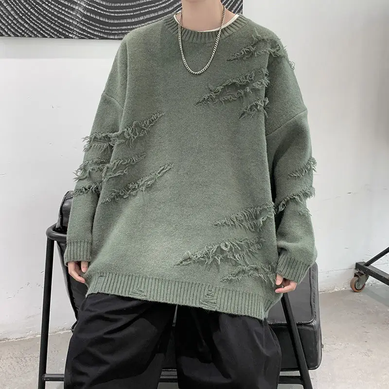 Suéteres coreanos holgados de punto empalmados de Color sólido para hombre, ropa informal, Tops que combinan con todo, primavera 2023