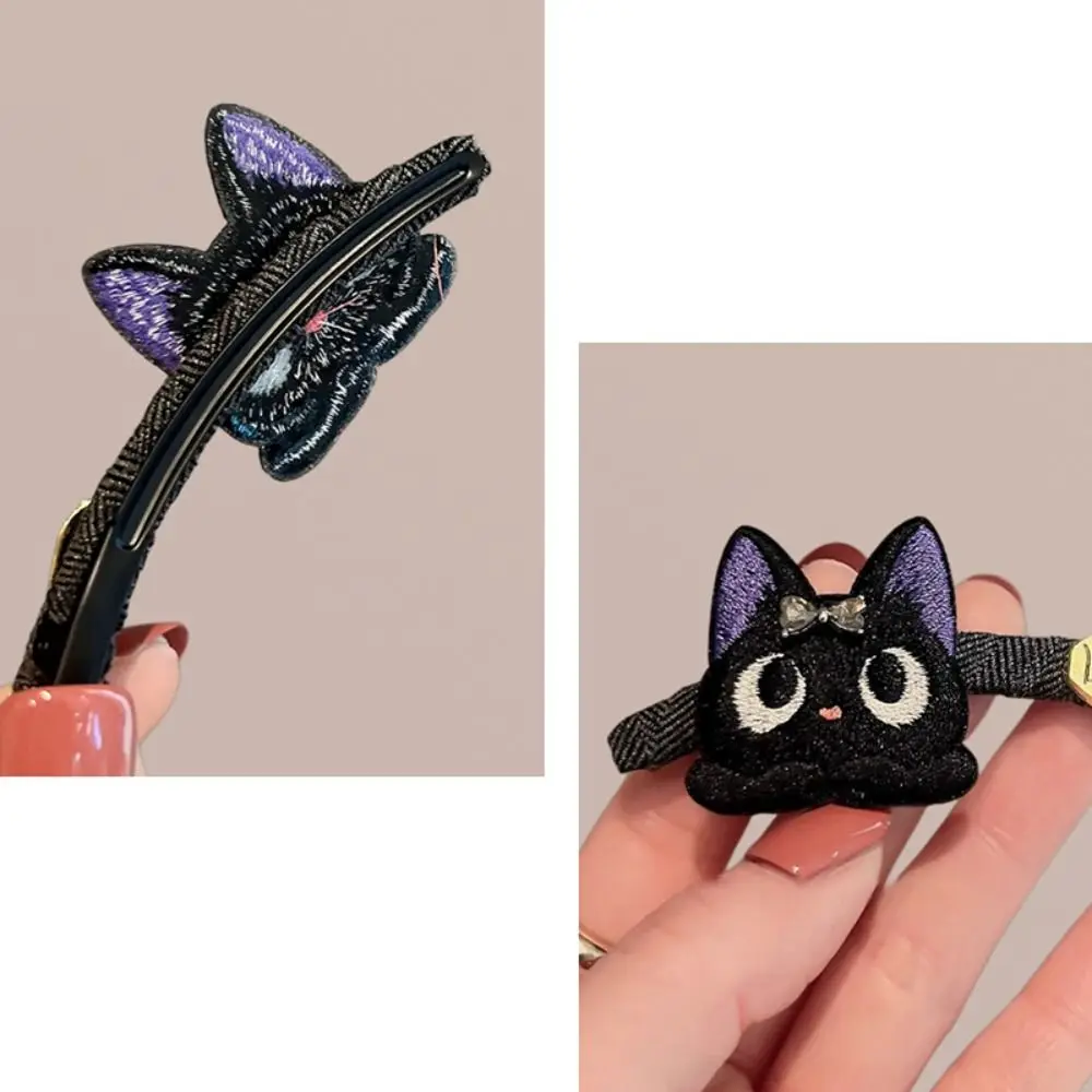 Kawaii الكورية نمط الفتيات Bowknot مقاطع الشعر لطيف القطة السوداء رائعة أغطية الرأس المطرزة موضة القوس دبوس الشعر الهدايا