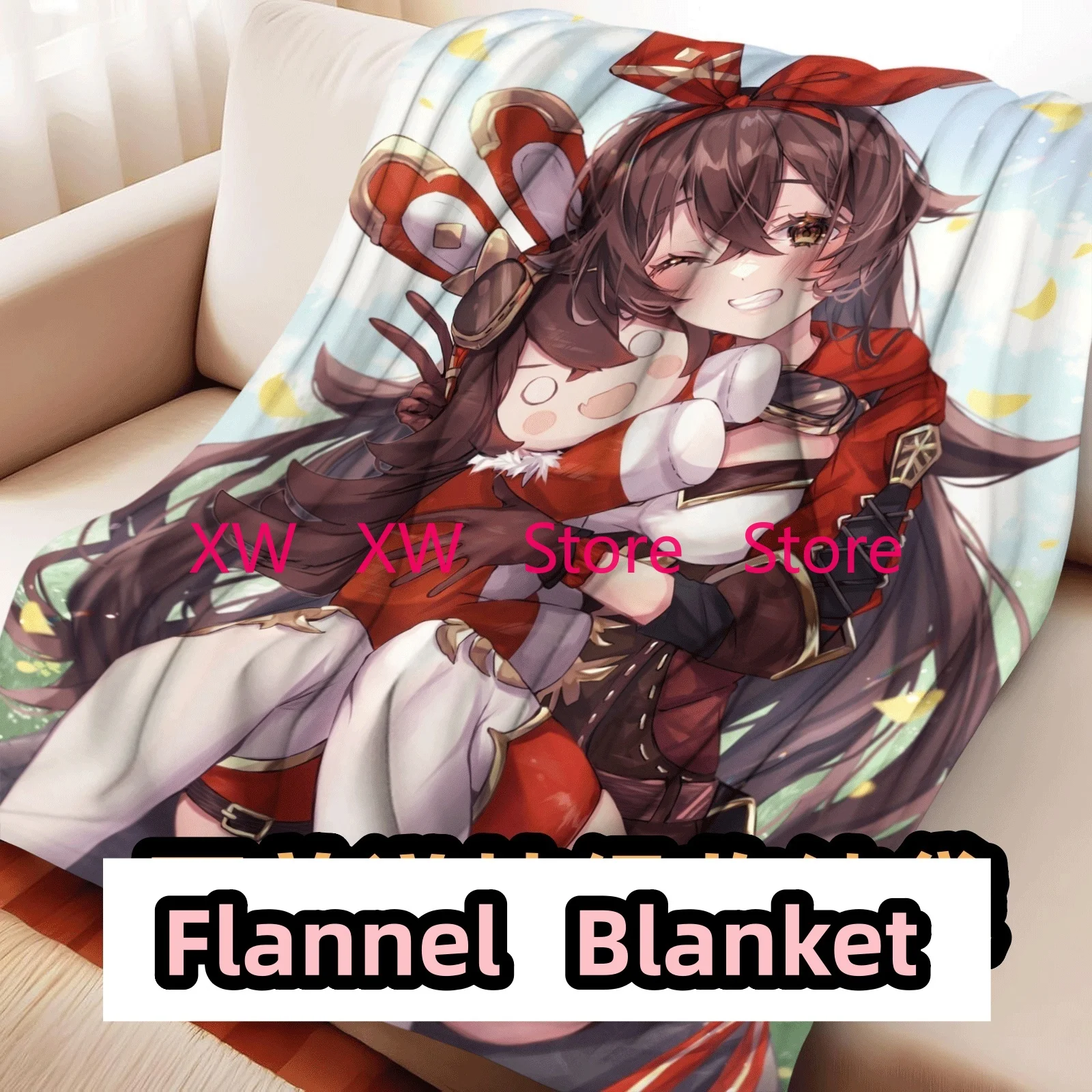 Genshin Impact Amber Flannel BlanketCartoon Flannel Blanket for Bed Bedroom Sofa Picnic Throw Blanket for Outdoors Leisure