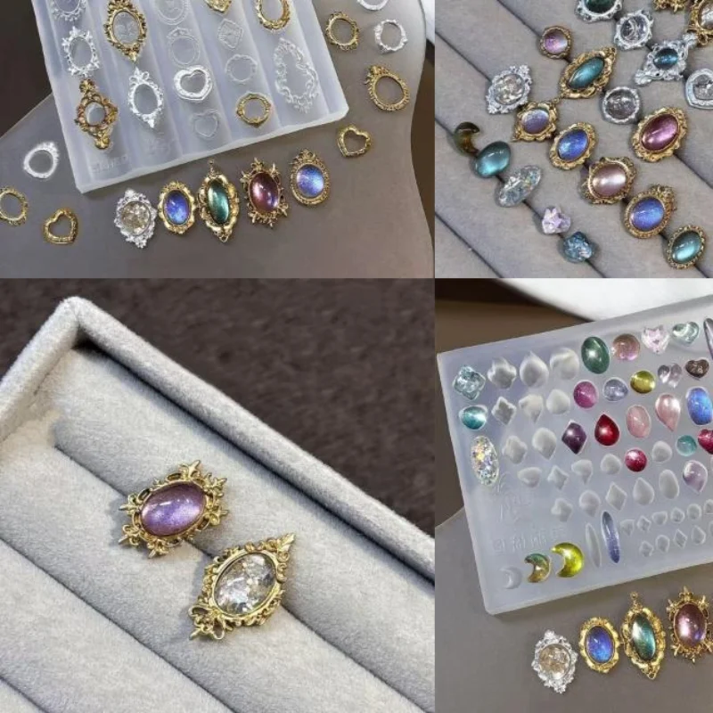 Retro Picture Frame Gem Baroque Shell Carving 3D Relief Manicure Templates Nail Art Transparent Silicone Nail Mold