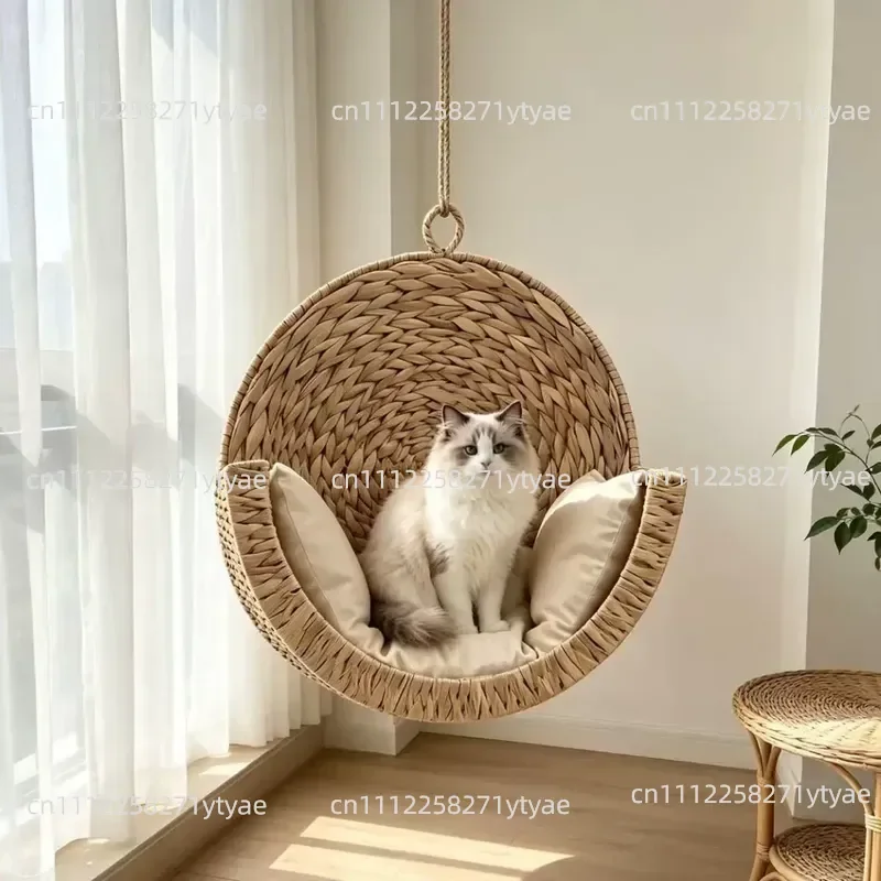 Heavily upgraded wall-mounted straw-woven cat nest, encrypted woven wall , removable and washable upholstery