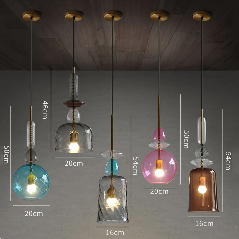 LED Glass Pendant Lamp modern Color Candy Bedroom Children\'s Room Single Head Glass Hanging Lamps Home Decor Fixtures Restaurant